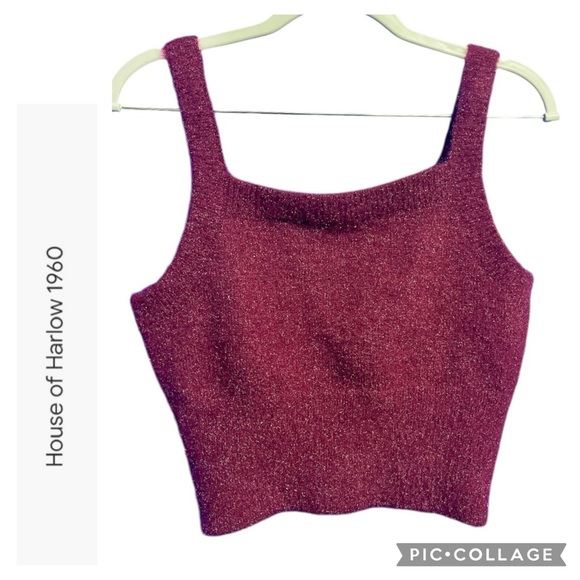 NWOT HOUSE OF HARLOW 1960 CRANBERRY WINE PLUSH FUZZY TEXTURE SWEATER - Picture 1 of 3
